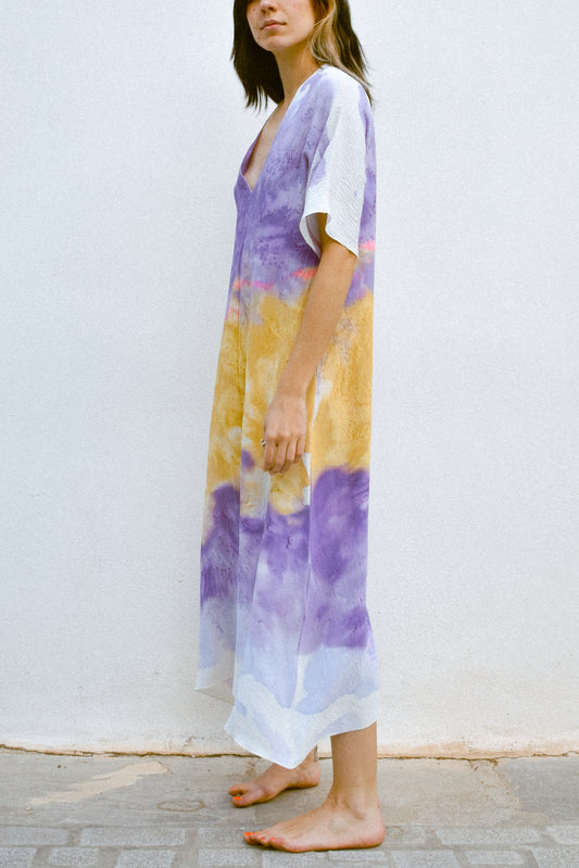 KAFTAN MORADO Y MOSTAZA